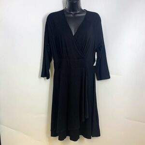 Karen Kane Women's Fall‎ Flavor Faux Wrap Black Dress Size L NWT $108